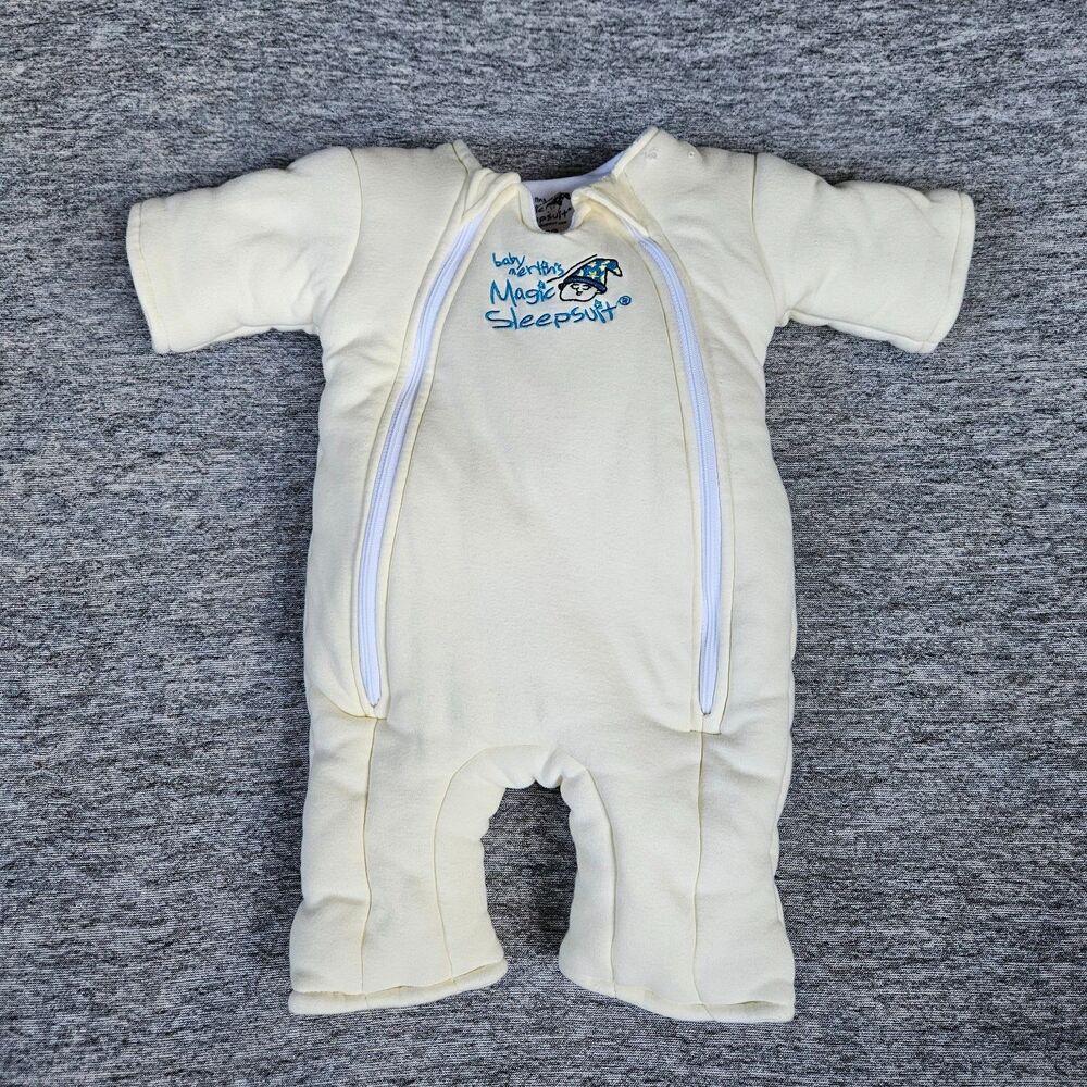 Baby Merlins Magic Sleepsuit Large 6-9 mos Yellow Unisex Cotton Swaddle Secure